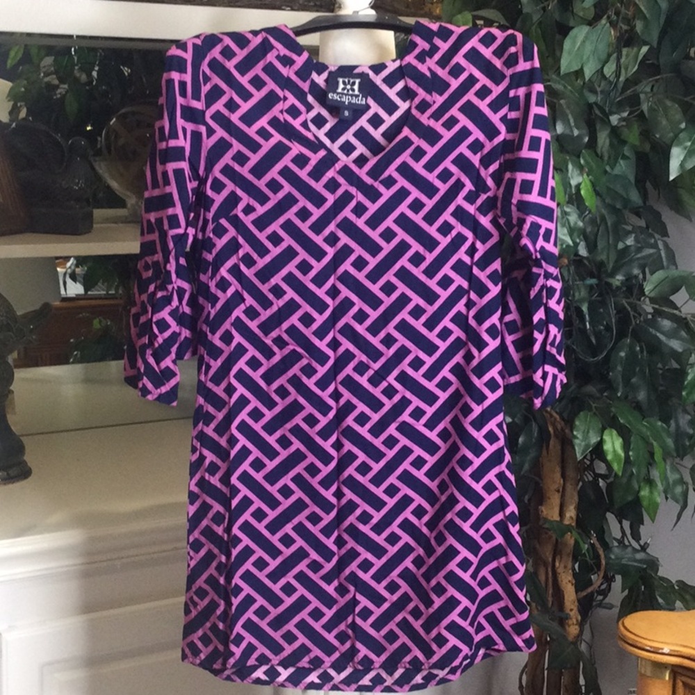 EUC Escapade Purple/Navy Geometric Print Mini Dress, S